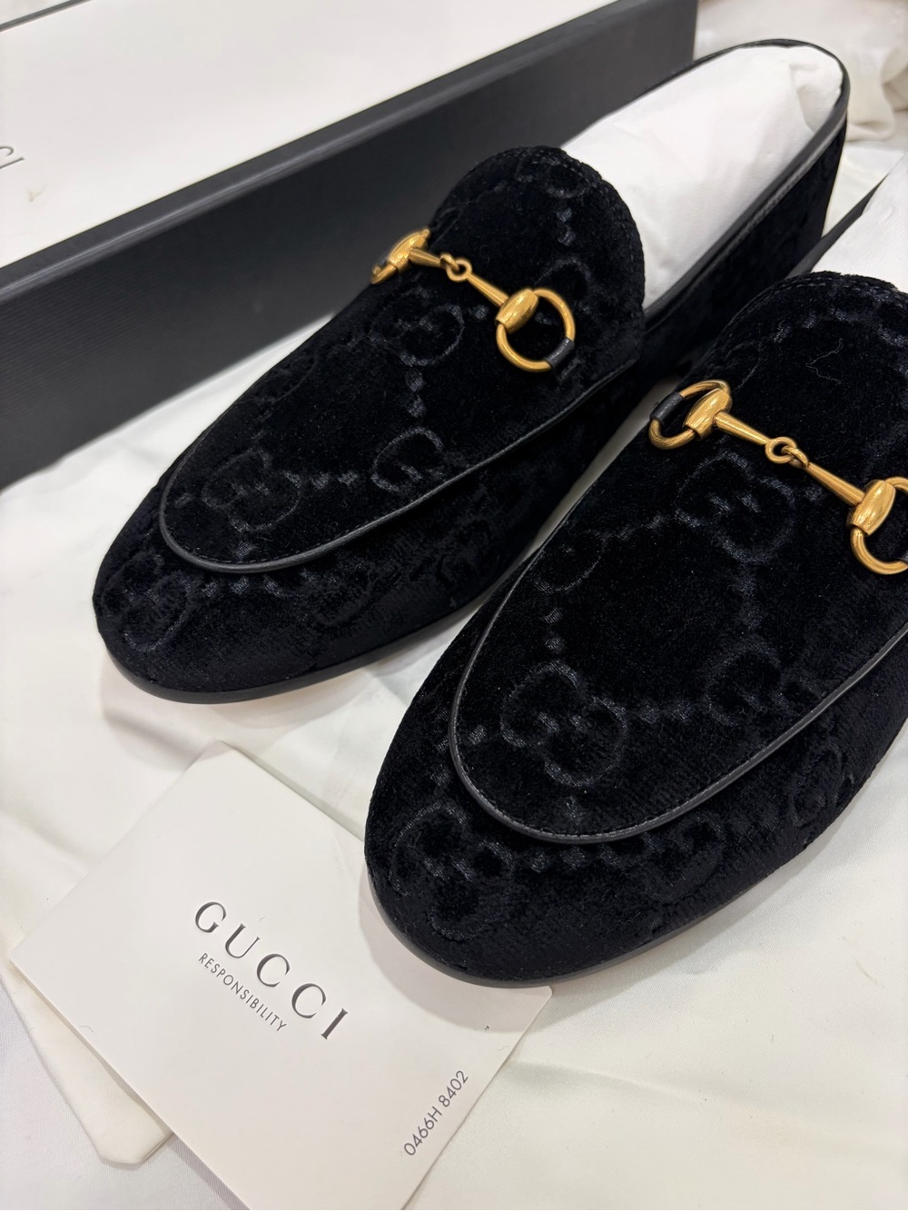 Gucci Black Velvet Horsebit Slip-On Loafers